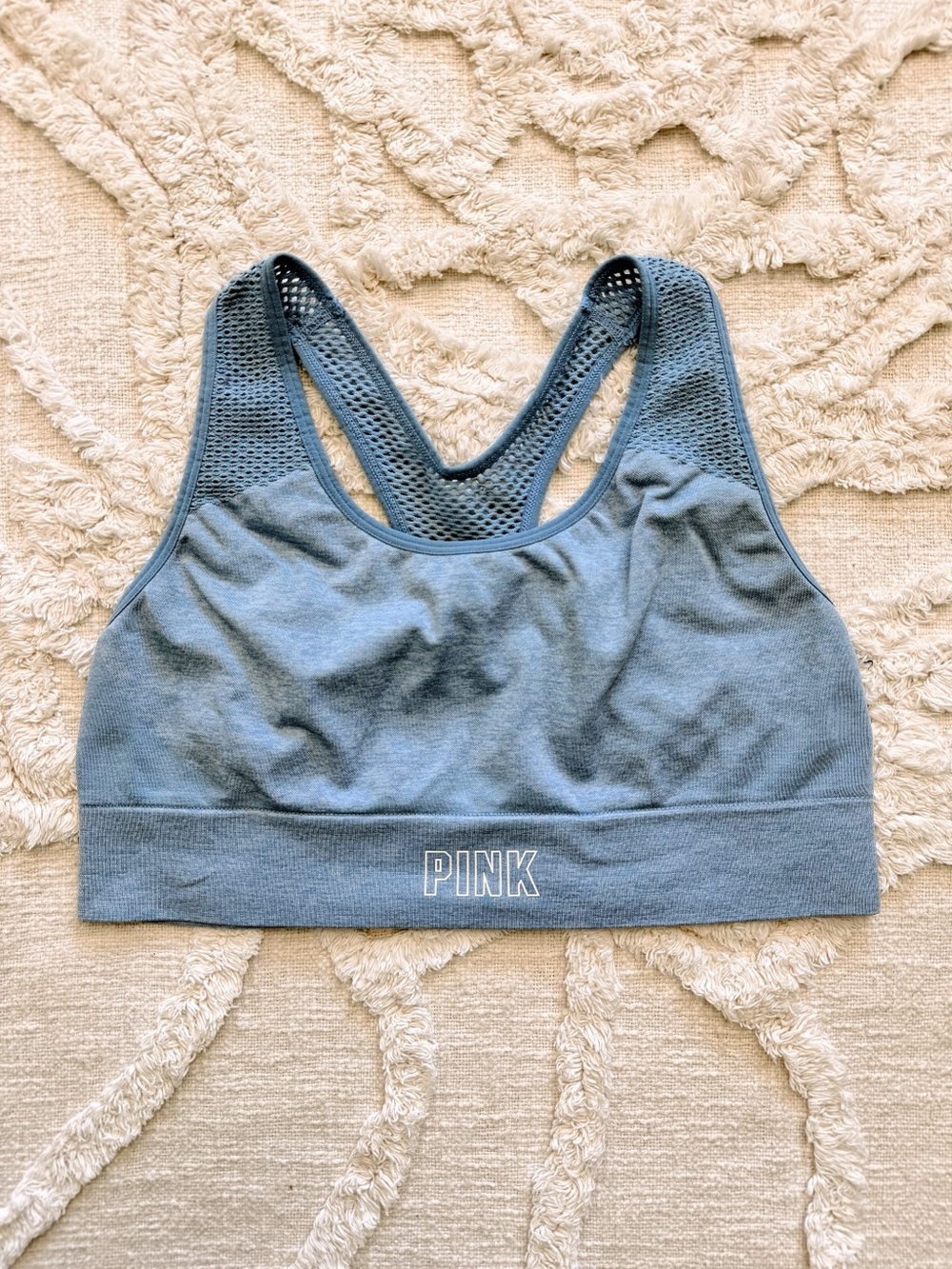 Victoria’s Secret PINK Ultimate Sports Bra Blue Mesh Racerback Size Large